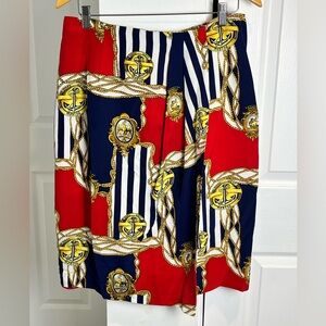 SK & Company Vintage Nautical Midi Skirt Elastic Waist Old Money Size 16